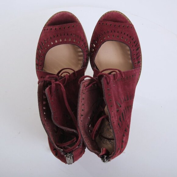 Vince Camuto Tarita Leather Cutout Lace Up Open Toe Sandals Red Women Size 8.5 - Picture 10 of 15